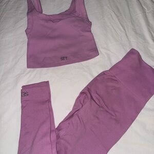 SET Active Lilac Ribbed Leggings & Crop Tank Set